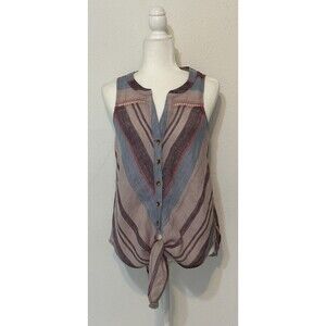 Maeve Anthropologie Women Size 0 Linen Button Up Sleeveless Top Lagenlook Beach